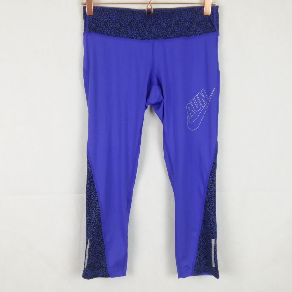 NIKE Run Capri Leggings Pants Purple Cheetah Print